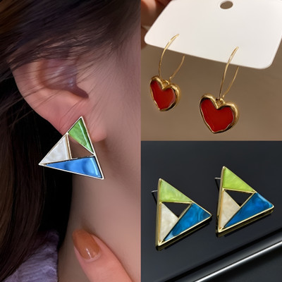 AKISON JEWELS Korean Earrings Combo For Women Girls Red Heart Stylish Trending Trendy Alloy Earring Set, Drops & Danglers, Stud Earring
