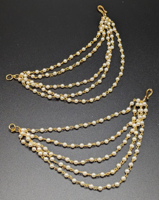 Shreenath Corporation Classic Pearl Studded Gold Plated 5 Layered Ear Chain Pearl Brass Cuff Earring