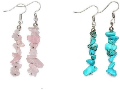 AIR9999 Natural Rose Quartz Turquoise Chips Uneven Cut Crystals Tops Crystal Crystal Earring Set