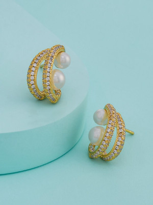 Kushal's Fashion Jewellery Pearl Gold-Plated Party Zircon Trendy Studs Zircon Copper Stud Earring