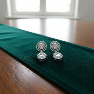 zoki SHORT AD DROP EARRINGS Cubic Zirconia Silver Stud Earring