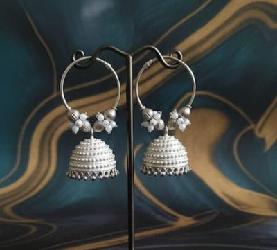 pas Unique white silver Beaded Jhumka Earrings for girls & women for party wear Beads Alloy Rhinestone Studs, Hoop Earring, Earring Set
