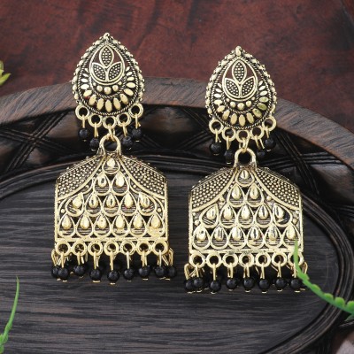 FD COLLECTION Gold Black Jhumka Alloy Jhumki Earring