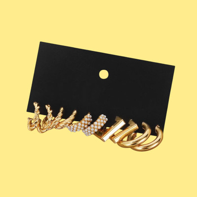 polluxcraft Combo 5 Pair Stunning White Gold Plated Pearl Alloy Hoop Earring