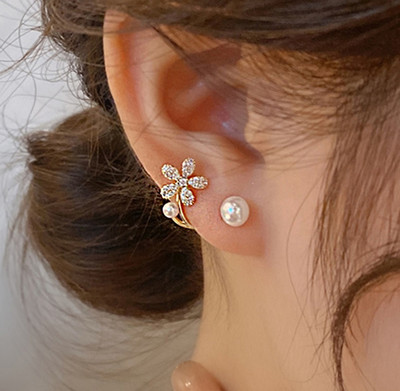 Vembley Latest Stylish White Pearl Flower Earrings for Women and Girls Zircon Alloy Drops & Danglers