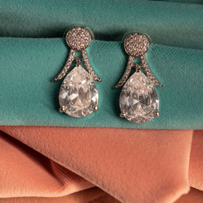 ZEELLO Silver White Earrings For Women & Girl Cubic Zirconia Brass, Copper Stud Earring
