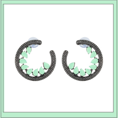 Arti creations Korean Black Plated Stone Beaded Jhumki Chandbali Drop Danglers Earrings set Cubic Zirconia Alloy, Stone Hoop Earring