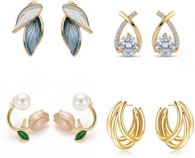 BEAUTYNX Combo Of 4 Fancy Korean Stud Earring Cubic Zirconia Alloy Stud Earring