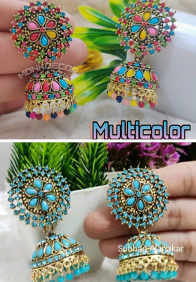 TANLOOMS Beautiful Stone Studded Jhumka Earrings Pack of 2 Colors Alloy Jhumki Earring
