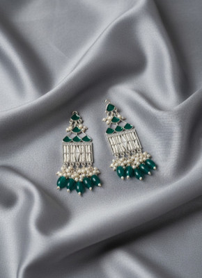 METROKARRT Green & White Enamel Jhumka Earrings Cubic Zirconia Alloy Jhumki Earring