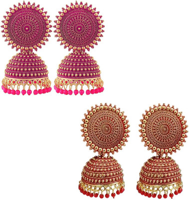 COSMO DUST JEWELLERY WITH DEVICE Beautiful & Attractive Big Kundan (Combo of 2) Beads Brass Jhumki Earring