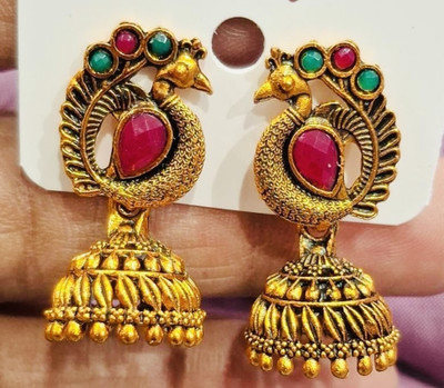 SAKETHAM Silver Round duet Alloy Jhumki Earring