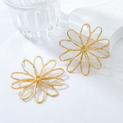vien Vintage Hollow Handwoven Big Flower Earrings for Women | Retro Alloy Jewelry Alloy Stud Earring