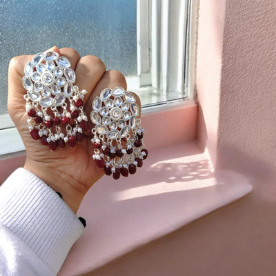 Shinecraft Trending Chandbali Mirror And Pearls Beautiful Earrings for girls & women Pearl Alloy Drops & Danglers