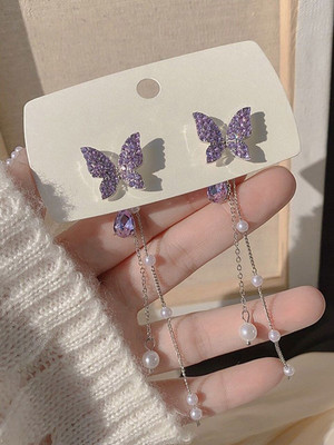 Vembley Trendy Korean butterfly Pearl Earrings for Women/Girls Pearl Alloy Drops & Danglers