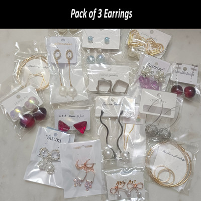 FINXFlyWithoutWings Trendy Korean Earrings Combo for Girls and Women (Pack of 3) Alloy Drops & Danglers, Ear Thread, Stud Earring, Earring Set