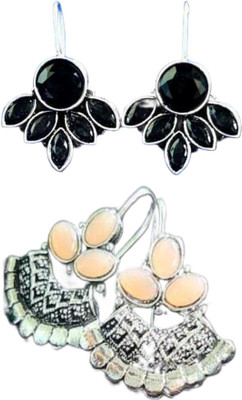 Hernger traders Half_Flower_Black_06 & Oxidise_Kundan_Beige_04 Cubic Zirconia Alloy Earring Set