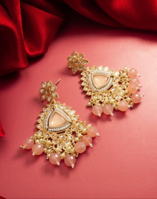 Anscreations Gold Plated Traditional Handcrafted Pearl Kundan Beaded Chandbali Earrings Pearl Alloy Chandbali Earring