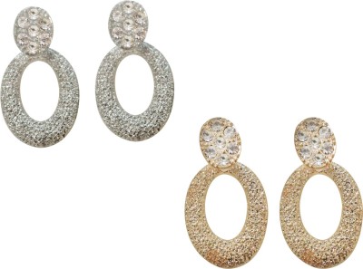 La Belleza Golden and Silver Combo Zircon Alloy Drops & Danglers