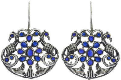 V L IMPEX Peacock Blue Antique Silver Hanging Earrings Brass Stud Earring