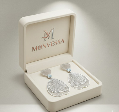 Monvessa Silver Plated Dangle Earrings with Crystal Studs for Women |Heart Shape Earrings Alloy Drops & Danglers