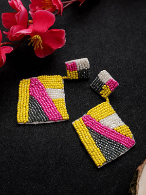 shivay Multicolor Beads Geometric Design Weaving Earrings Set_Ramadan Special Beads Fabric Earring Set