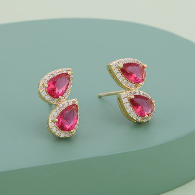 Kushal's Fashion Jewellery Ruby Gold-Plated Party Zircon Stud Earring Zircon Copper Stud Earring