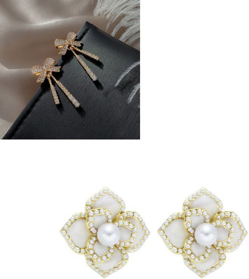 Celestria Bow Shaped Zircon Drop Stud Earrings Alloy Stud Earring, Drops & Danglers, Stud Earring