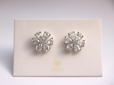 MAVRAA Mavraa Premium White Crystal Flower Stud Earrings for Women & Girls Cubic Zirconia Alloy Stud Earring