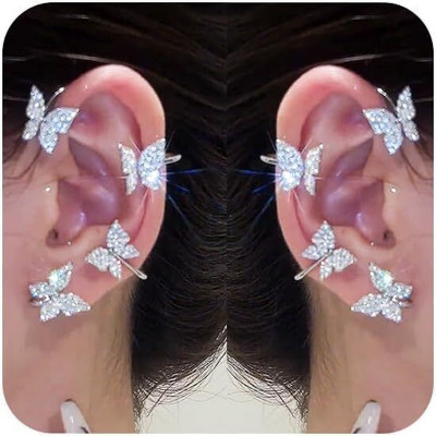 MEENAZ Butterfly Earrings for women korean earing girls Ear Ring stylish Western design Cubic Zirconia, Crystal, Diamond Alloy, Metal, Zinc Earring Set, Cuff Earring