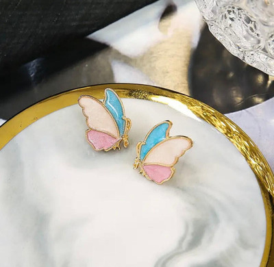 Limine Jewels Cute Butterfly Pink White and Blue Stud Earrings For Women And Girls Alloy Earring Set