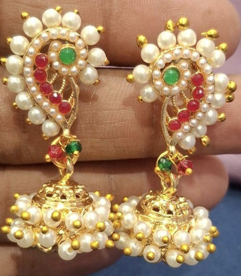 SAKETHAM White Peacock Dance Alloy Jhumki Earring