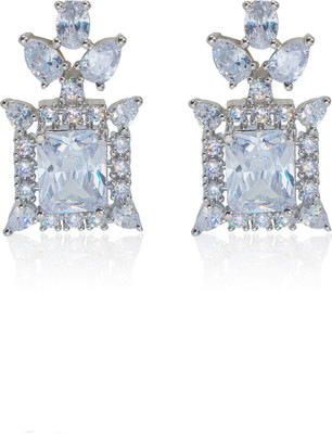 Manikya MANIKYA Brass AD Rhodium Plated Earings Tops With Hydro Colour CZ Stones Cubic Zirconia Brass Drops & Danglers