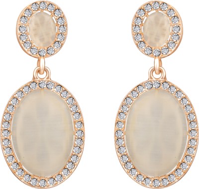 Anxvi Eye Catchy Rose Gold AD Studded Oval Shape Drop Earrings For Girls & Women Cubic Zirconia, Diamond Brass Drops & Danglers