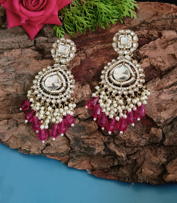 Soniya Crafts Royal Magenta Pink Pearl Dream Drop Brass-Plated with Kundan Earrings Alloy Drops & Danglers