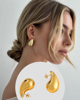 RAPPERSSHOP Gold-Plated Teardrop Stud Earrings Stainless Steel Drops & Danglers, Earring Set, Plug Earring