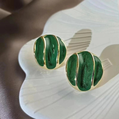 Lady Raiment Green Round Shape Gold Striped Korean Trendy Earrings For Women Cubic Zirconia Alloy Hoop Earring