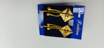 MK Gallery Golden Square Cubic Zirconia Ad Earrings Brass Drops & Danglers