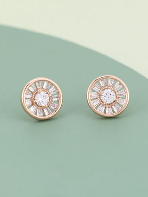 Kushal's Fashion Jewellery White Rose Gold-Plated Party Stud Earring Zircon Copper Stud Earring