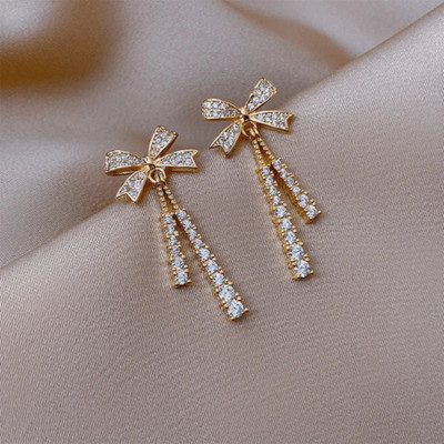 MAHADEV CREATION Korean Bow bling earrings Crystal Alloy Stud Earring