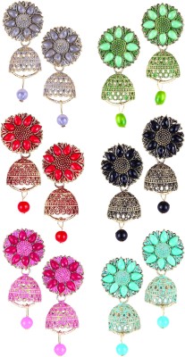 Divastri earing for women combo jhumka jhumkas oxidised meenakari kundan South Temple Beads, Pearl Metal Drops & Danglers, Stud Earring, Earring Set, Jhumki Earring