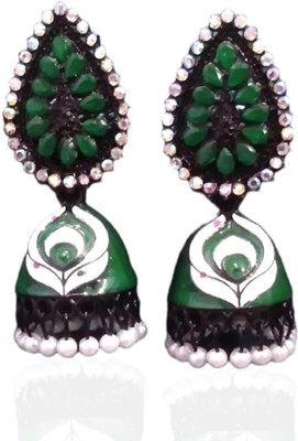 srsales Handcrafted Meenakari Jhumkas Handmade Meenakari Jhumkas Green Meenakari Jhumkas Beads Brass Jhumki Earring, Drops & Danglers