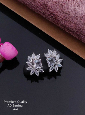 Pihoo Enterprise ALIO American Diamond Silver Premium Quality Beautiful Silver Plated Earring Diamond Alloy Earring Set