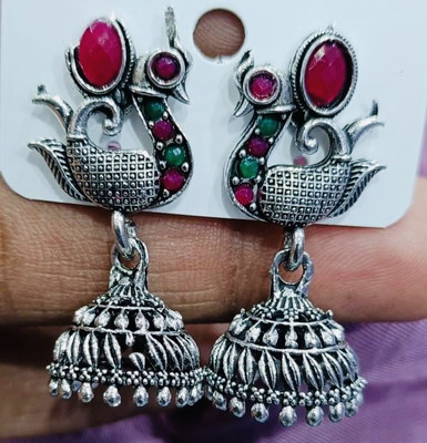 SAKETHAM Golden Swan Duet Alloy Jhumki Earring