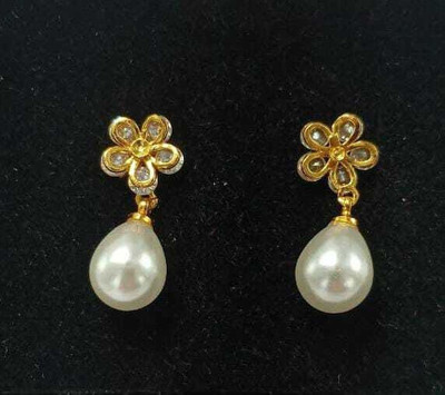 VividHoor Floral Pearl Drop Earring 18 White Zircon Stainless Steel Stud Earring