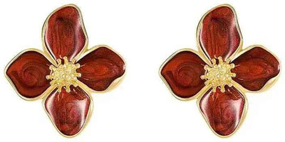 Miraya Maroon Wine Bloom Floral Alloy Stud Earring