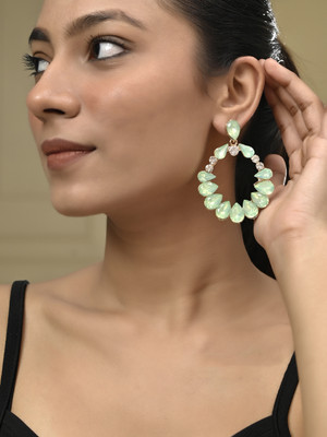 Silvermerc Designs Elegant Green Teardrop Crystal Earrings Brass Drops & Danglers