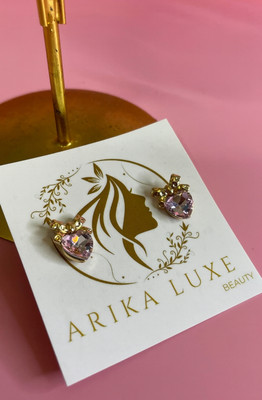Arika Arika Luxe Anti-Tarnish Rose Gold Pink Heart Crystal Earrings Crystal Stainless Steel Tunnel Earring, Stud Earring