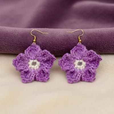 Estyle Handmade Crochet Purple Flower Earrings | Trendy Jewelry for Girls & Women Cotton Dori Drops & Danglers