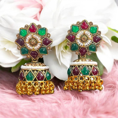 house of common Traditional Wedding Ethnic Gold Plated Big Oxidize Jhumka Jhumki Brass Women Brass Earring Set